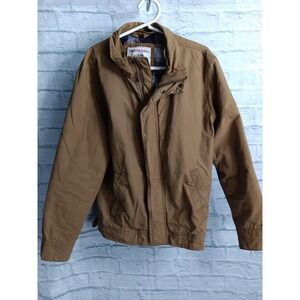 American Eagle Jacket Mens Medium Brown Canvas Military Full Zip Plaid Lined
